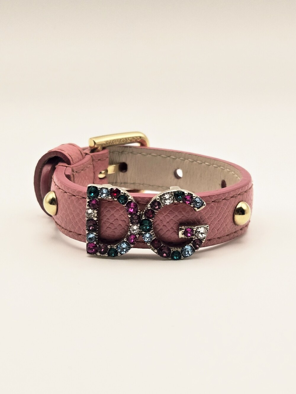 Dolce & Gabbana Crystal Logo Pink Leather Bracelet